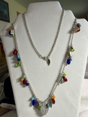 18” Coldwater Creek Silver-Tone Multi-Color Bead Charm Necklace